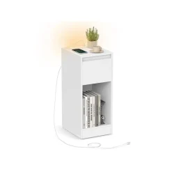 Table de chevet étroite avec LED ports USB tiroir