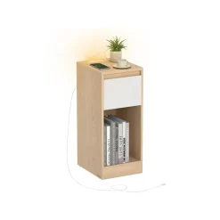 Table de chevet étroite avec LED ports USB tiroir