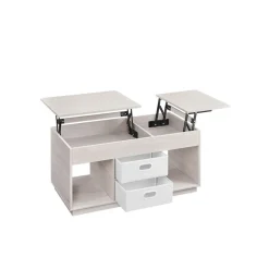 Table de Salon Relevable avec 2 Tiroirs et Compartiments Cachés