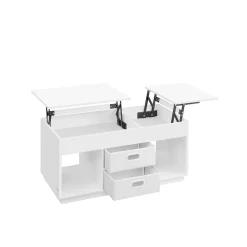 Table de Salon Relevable avec 2 Tiroirs et Compartiments Cachés