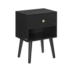 Tables de chevet avec tiroir et compartiment ouvert pieds en bois noir boisé