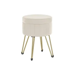Tabouret rond en velours avec espace de rangement 4 pieds en métal rose bonbon