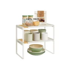 Étagère à épices lot de 2 extensible empilable beige naturel et blanc crème