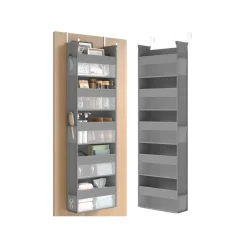 Étagère suspendue sur la porte en tissu pochettes latérales gris tourterelle