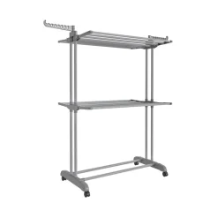 Étendoir à linge à 3 niveaux avec roulettes pliable 63,5 x 128 x 148 cm gris tourterelle
